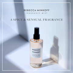 Rebecca Minkoff spray nozzle close-up demonstrating fine mist for even application and controlled scent