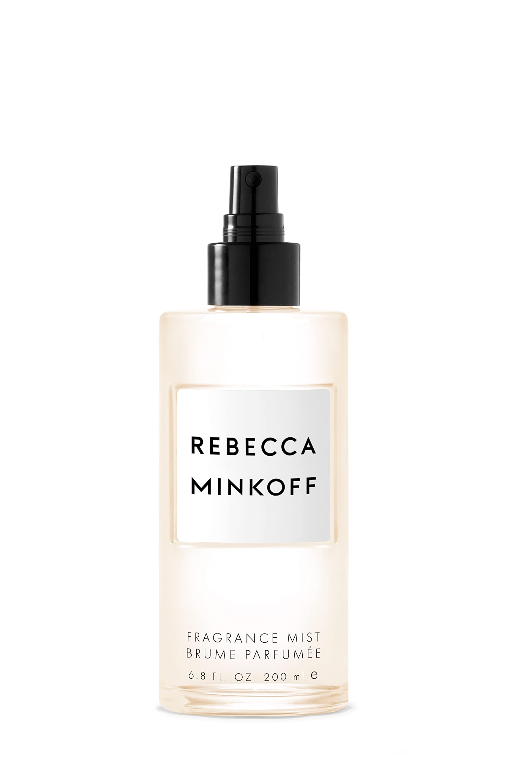 Rebecca Minkoff bottle front view showing elegant design and clear branding benefit: instant recognition