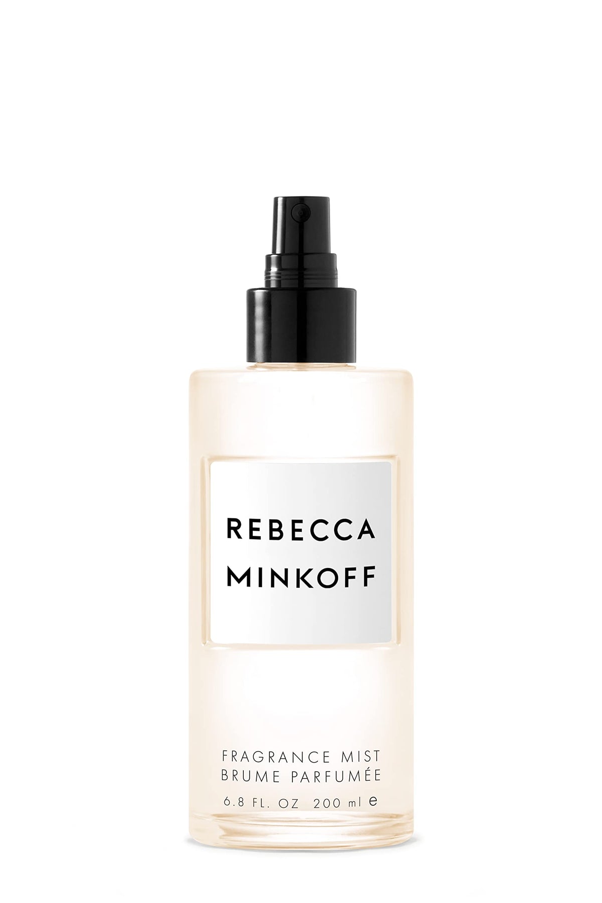 Rebecca Minkoff bottle front view showing elegant design and clear branding benefit: instant recognition