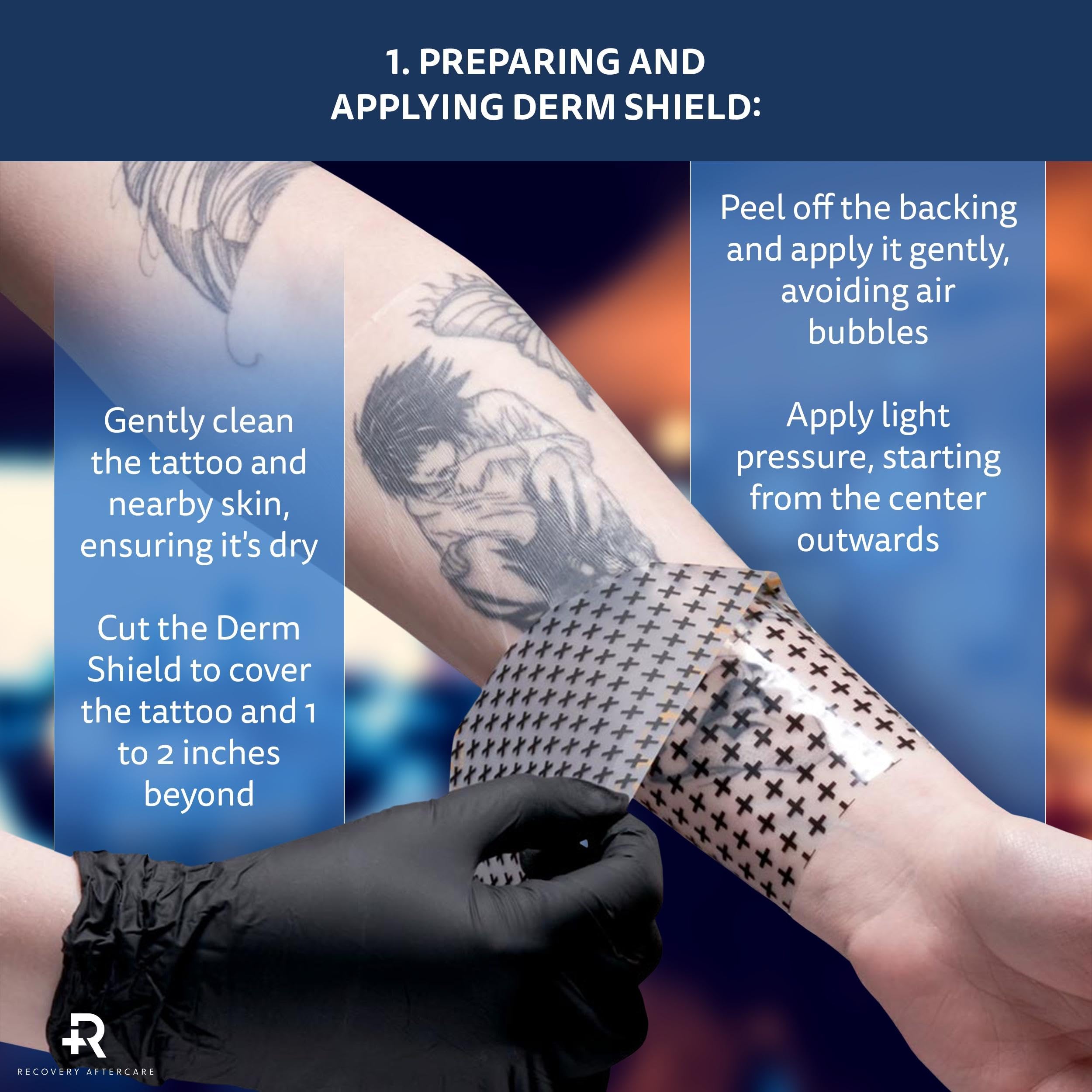 Recovery Aftercare applied on arm protecting tattoo and reducing friction benefit