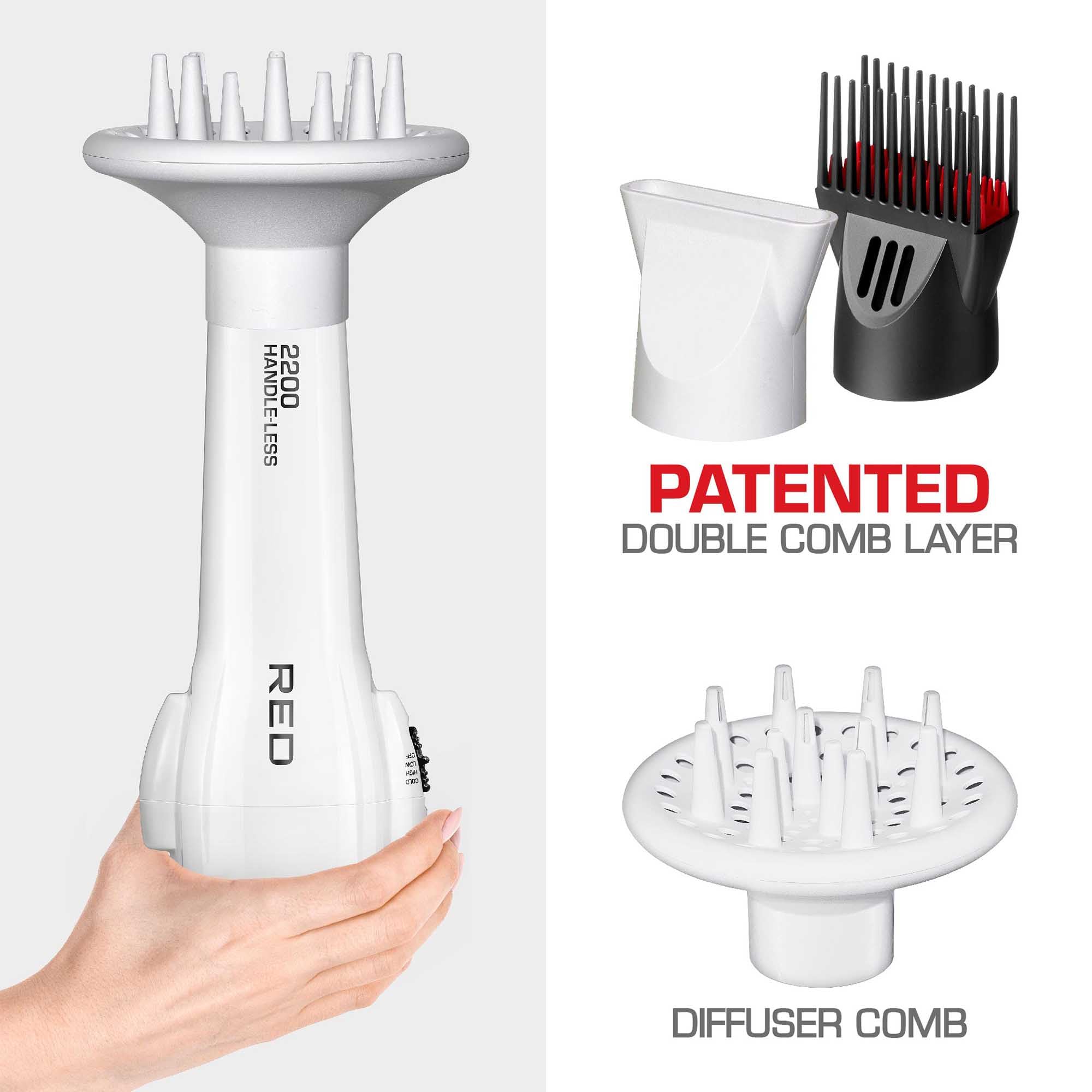 Red by Kiss with air concentrator attached for precise airflow