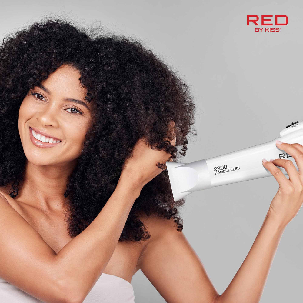 Red by Kiss diffuser on curly hair preserving curl pattern