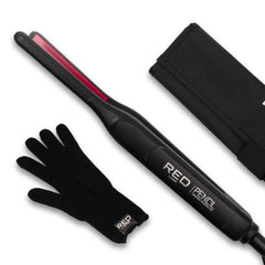 Red by Kiss front view of mini flat iron showing compact design and easy control