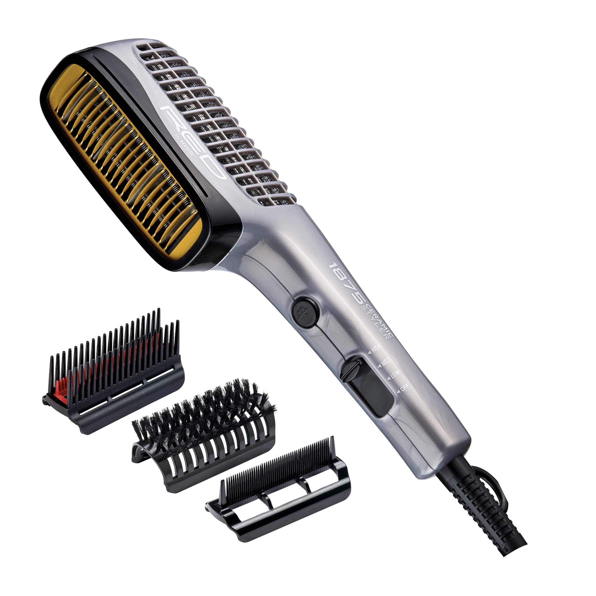 Red by Kiss main unit front view showing ergonomic handle and nozzle benefit quick styling
