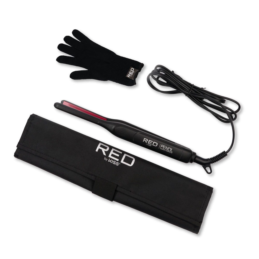 Red by Kiss styling bangs with pencil iron for precise shaping and polished finish
