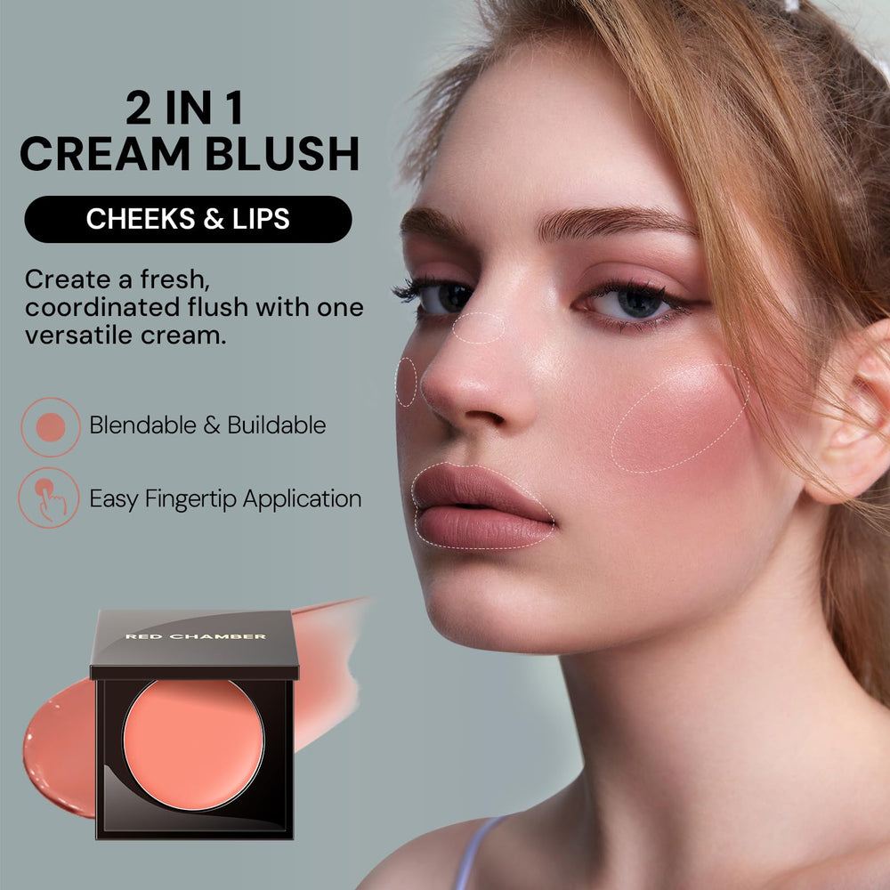 RED CHAMBER applied to cheeks to show natural, dewy flush benefit