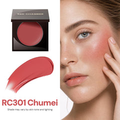 RED CHAMBER open compact revealing cream pan and easy-to-blend texture benefit