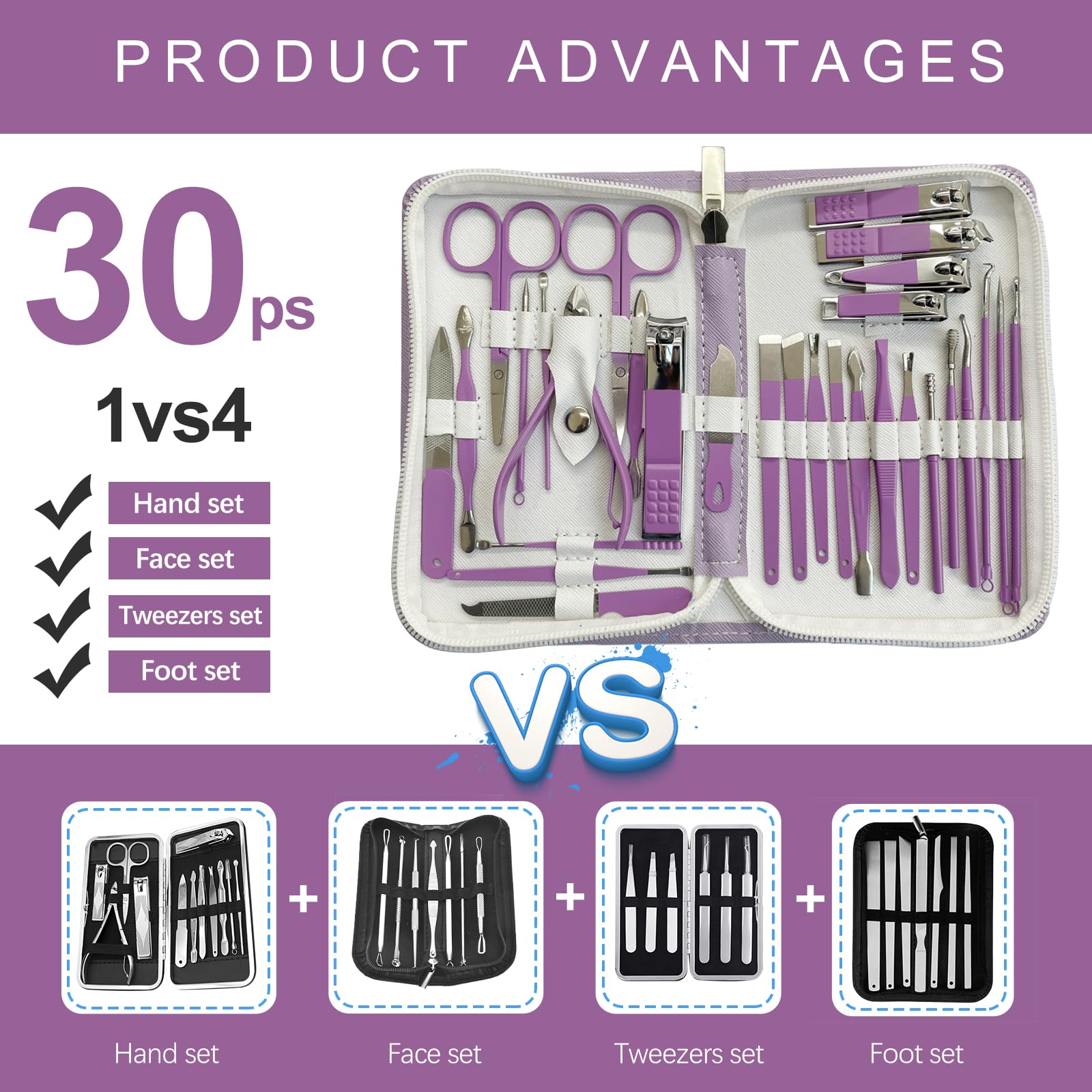 RedFlow full 30-piece manicure set laid out to show tool variety and convenience