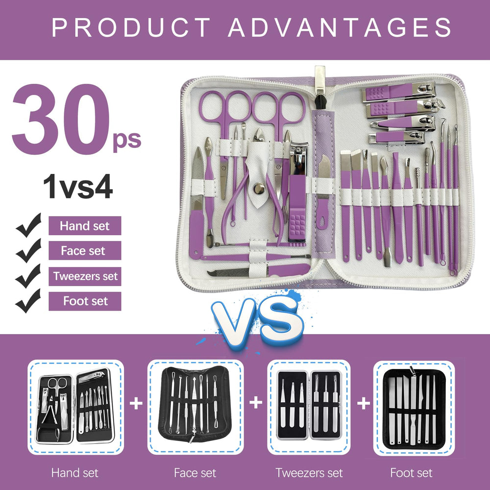 RedFlow full 30-piece manicure set laid out to show tool variety and convenience