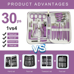 RedFlow full 30-piece manicure set laid out to show tool variety and convenience