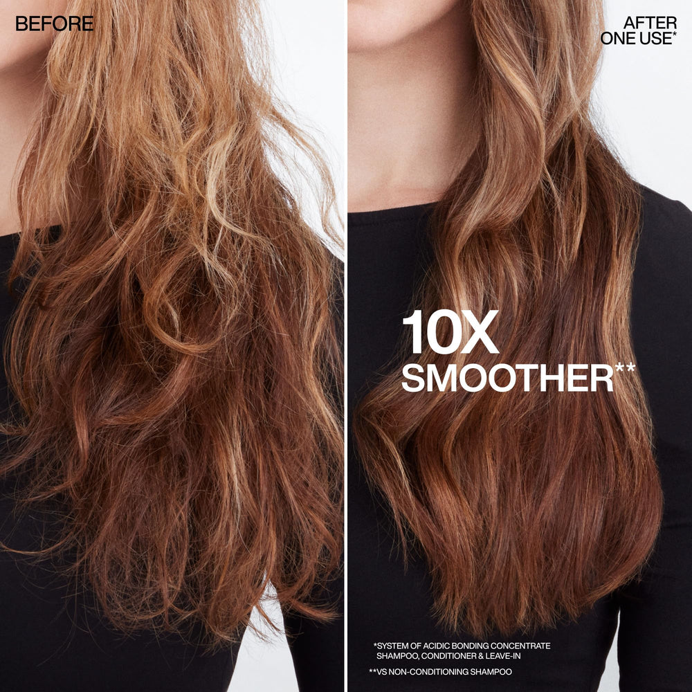 Redken before and after split-end comparison showing reduced breakage