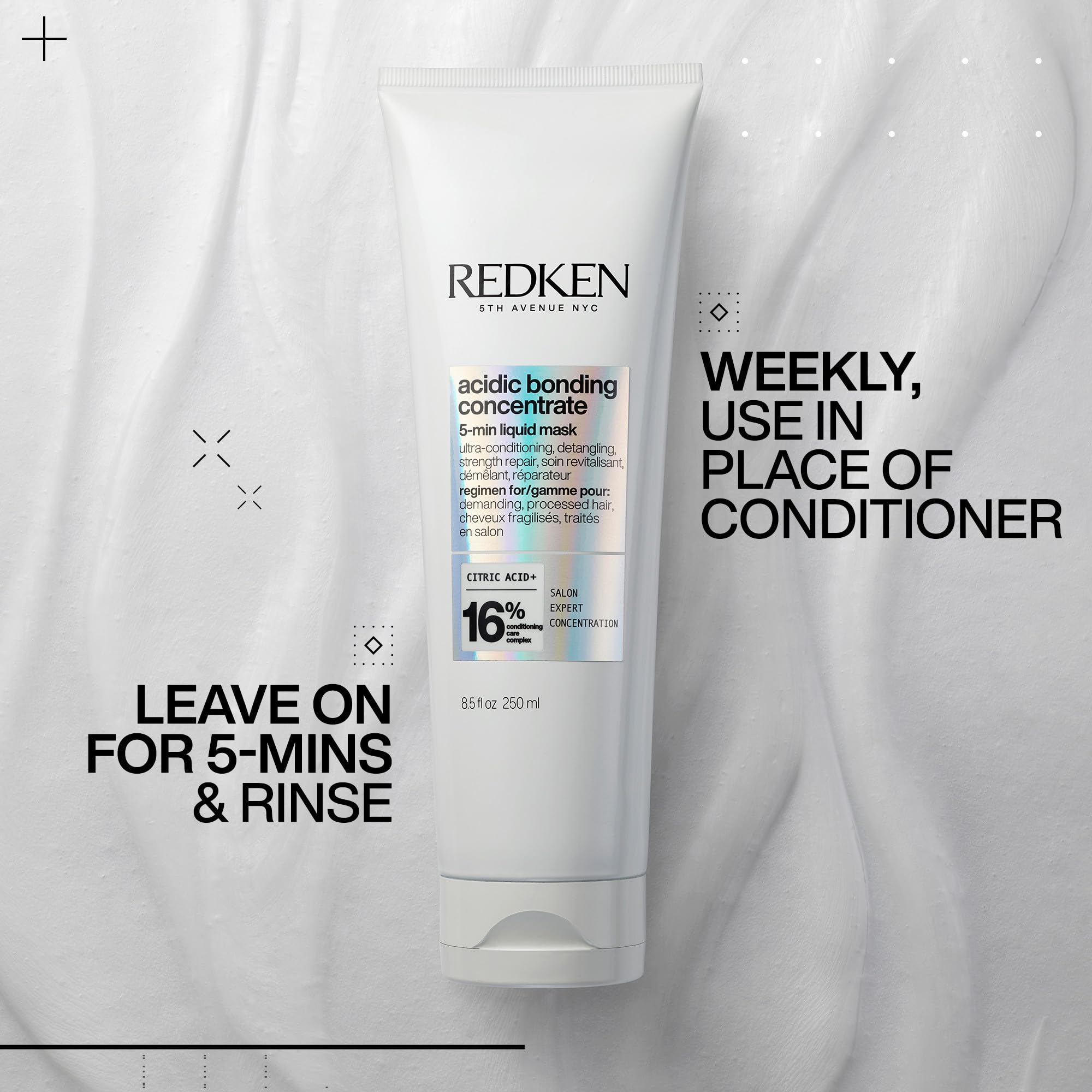 Redken 1 fl oz bottle next to a ruler for size clarity and travel-friendly benefit
