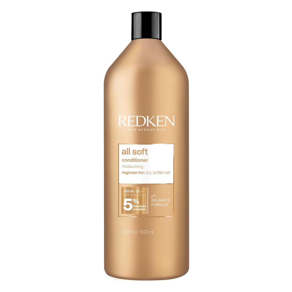 Redken All Soft conditioner front bottle showing professional packaging and easy dispense