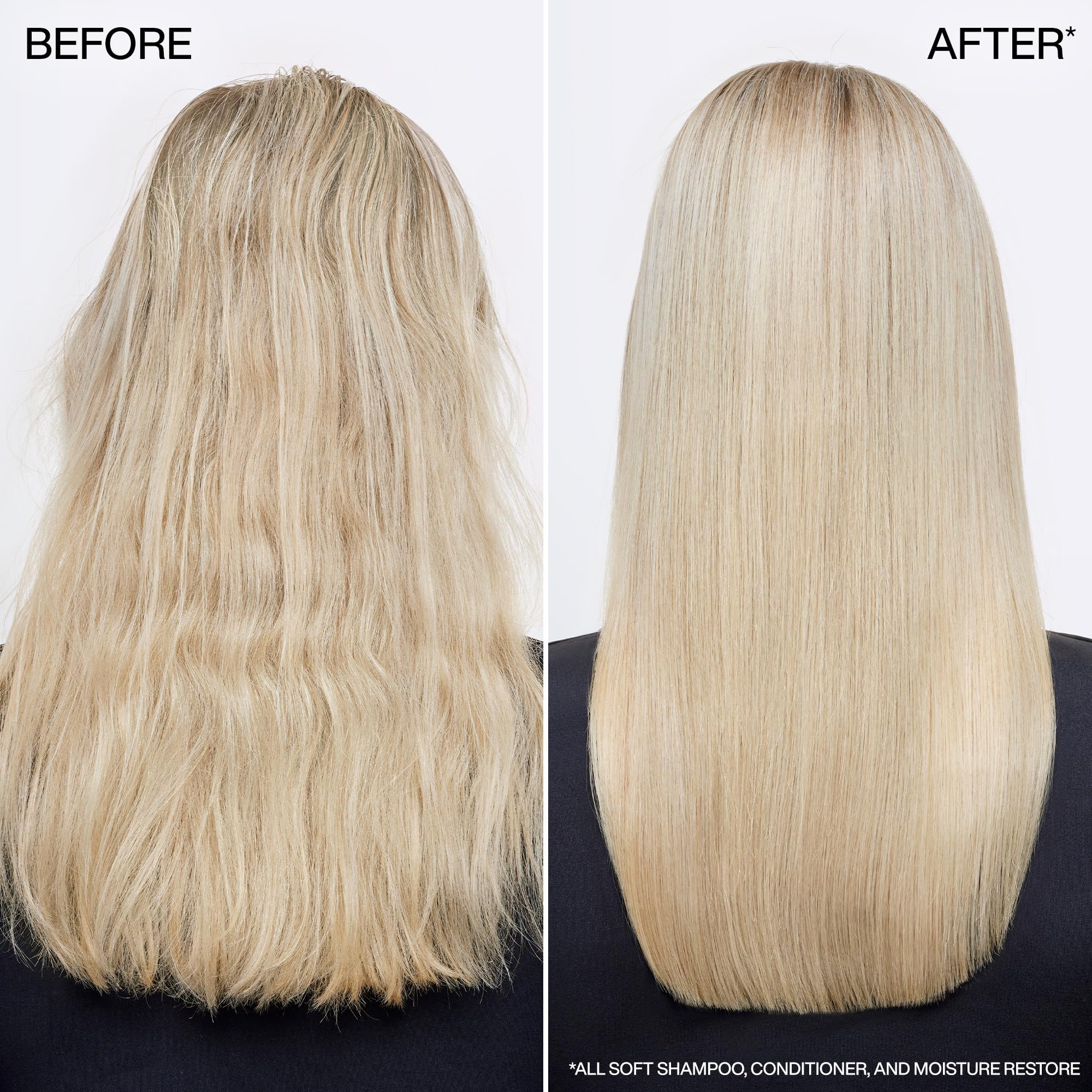 Redken All Soft conditioner being dispensed to demonstrate smooth application and detangling