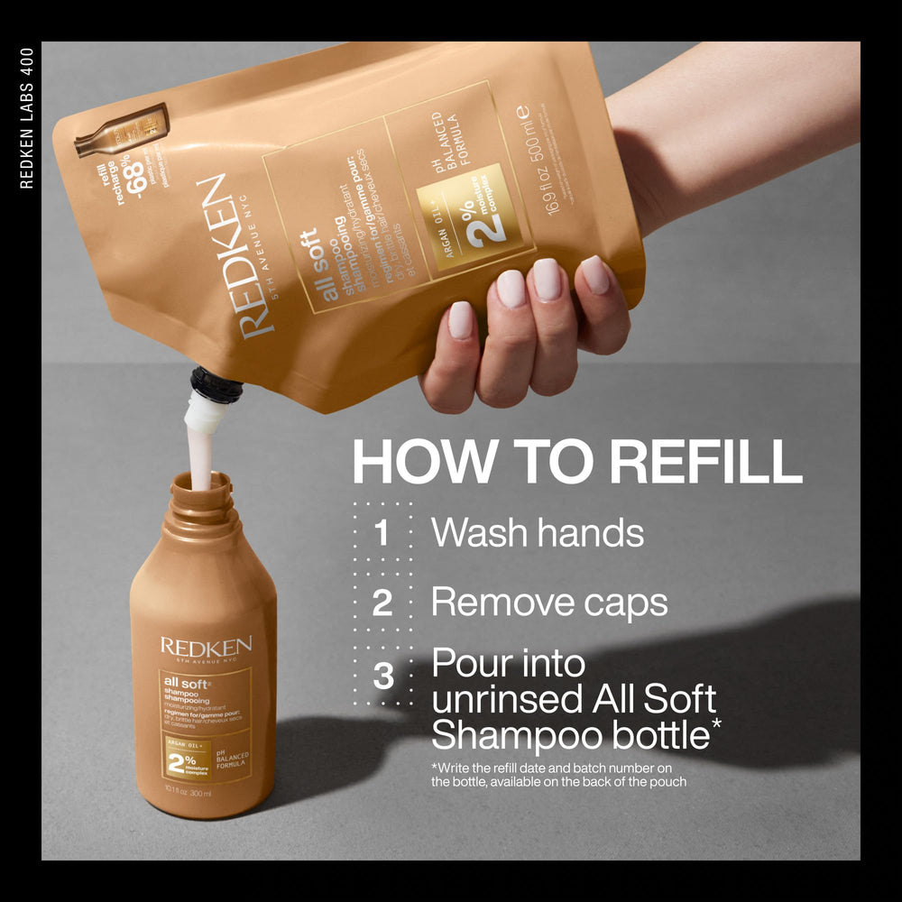 Label detail on Redken pouch highlighting Moisture Complex and argan