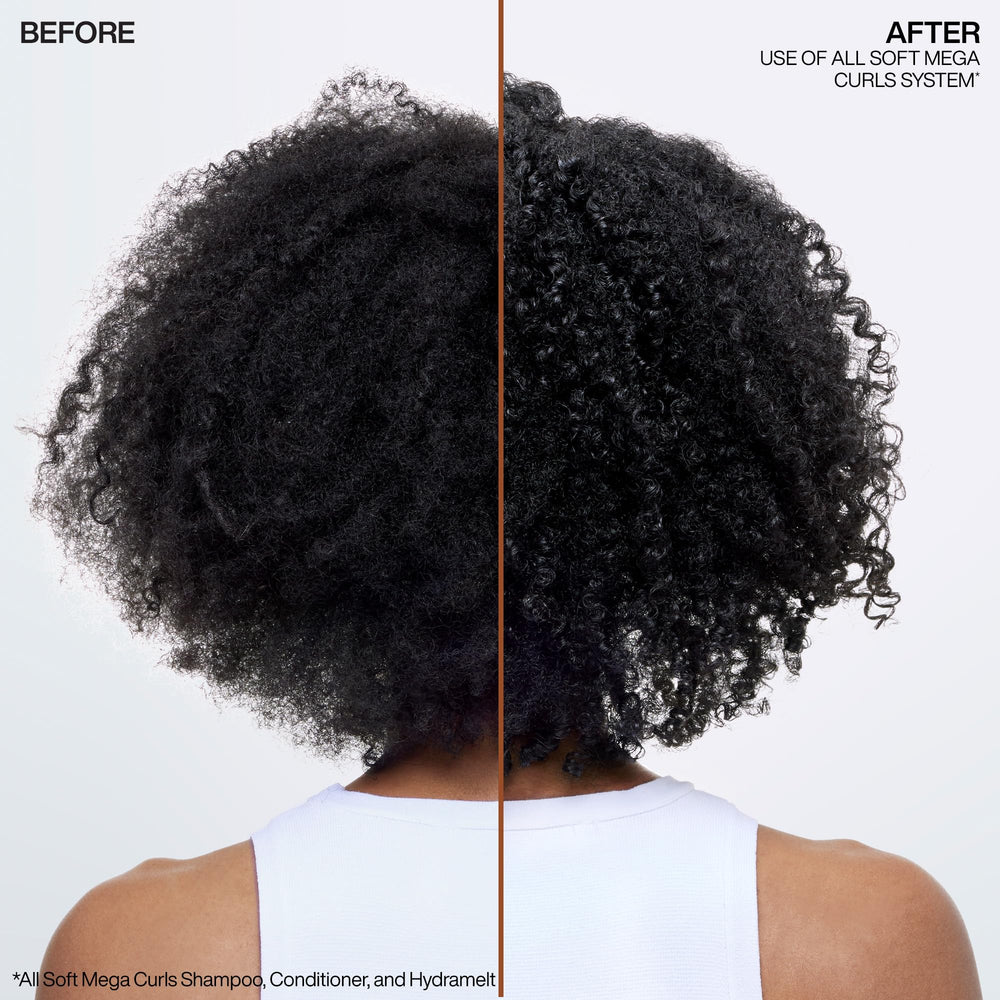 Redken applied to damp curls showing improved softness and definition
