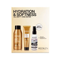 Redken All Soft mini front packaging showing trio for travel hydration