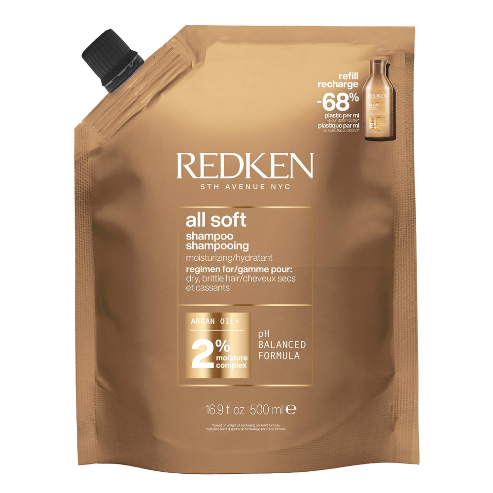 Redken refill pouch front view showing product and savings benefits