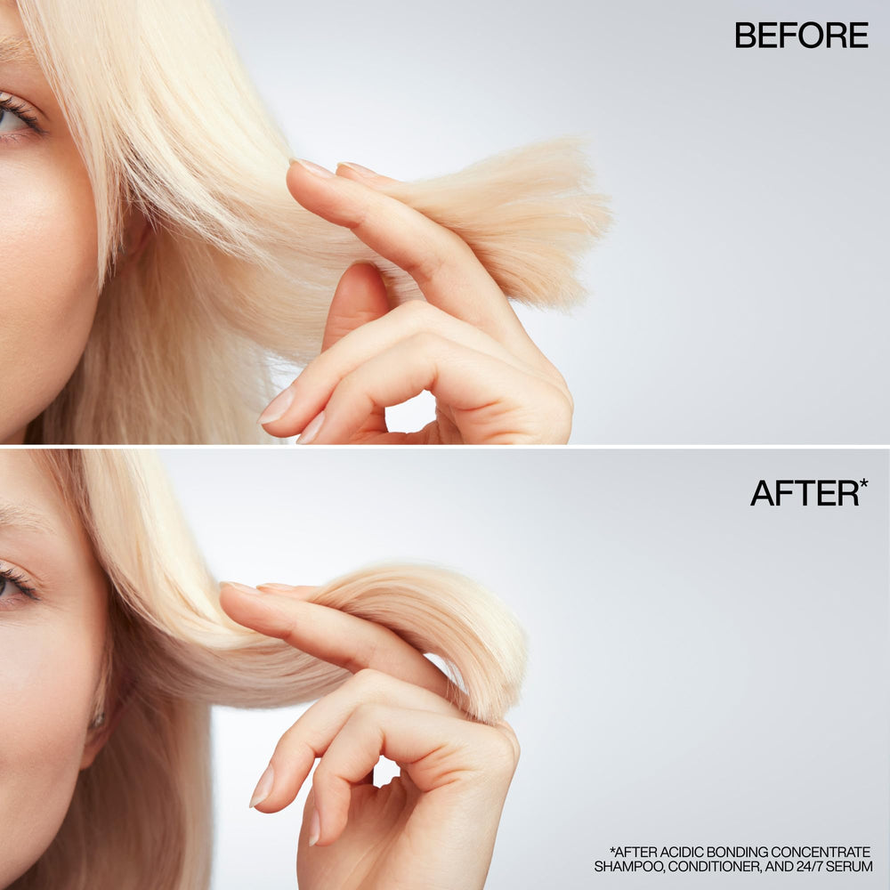 Applying Redken serum to mid-lengths to strengthen and reduce breakage