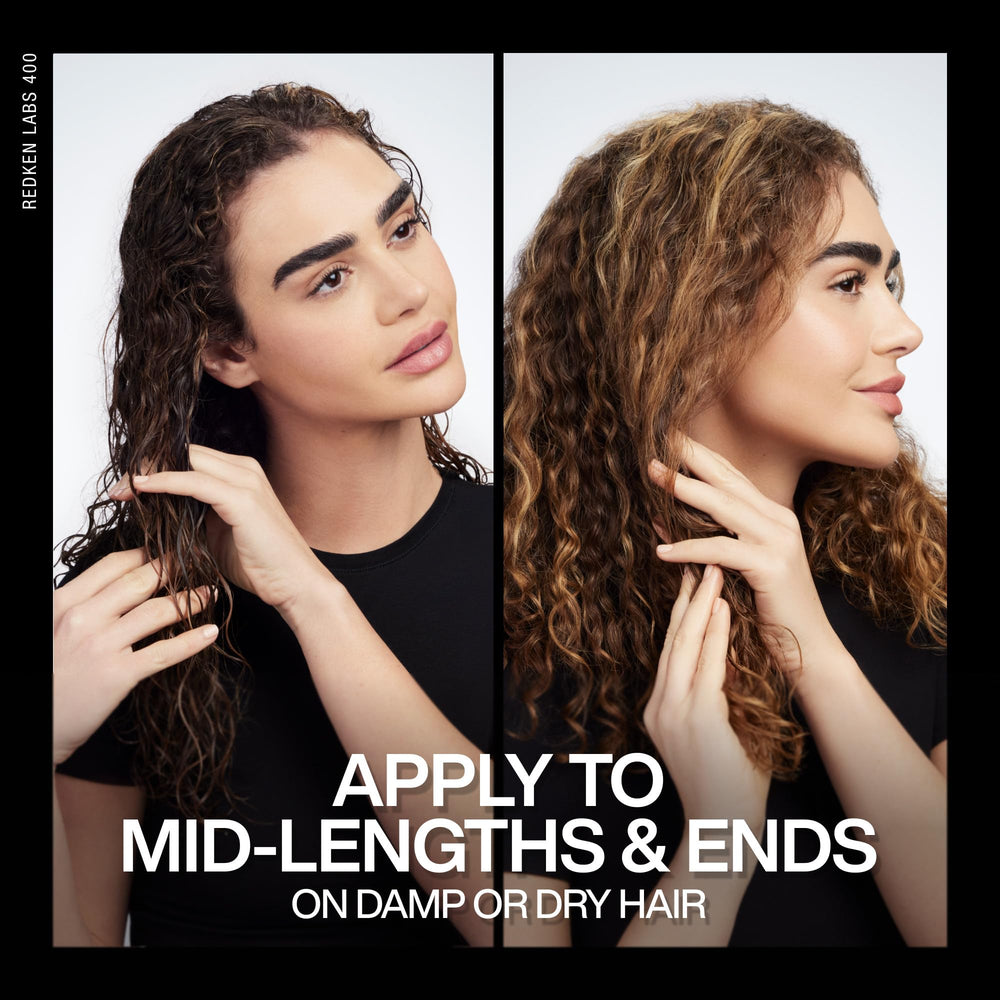 Before and after hair strand comparison showing Redken smoothing results