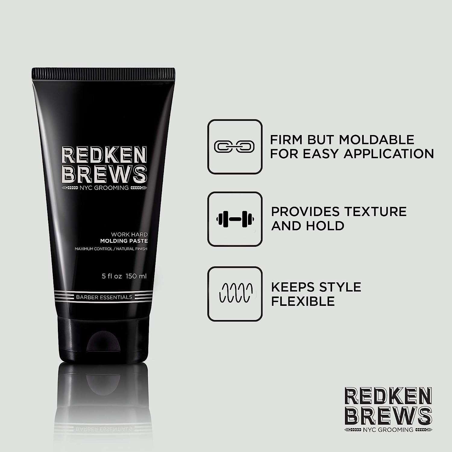 Redken Brews applied by hands styling a textured haircut for flexible hold