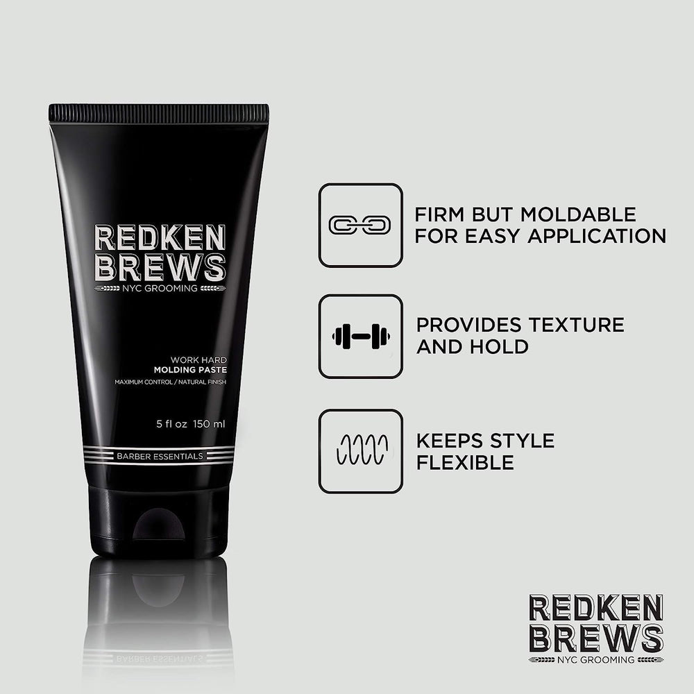 Redken Brews applied by hands styling a textured haircut for flexible hold