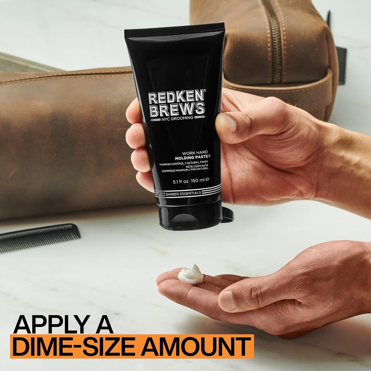 Redken Brews on a bathroom vanity in lifestyle setting for everyday grooming benefit