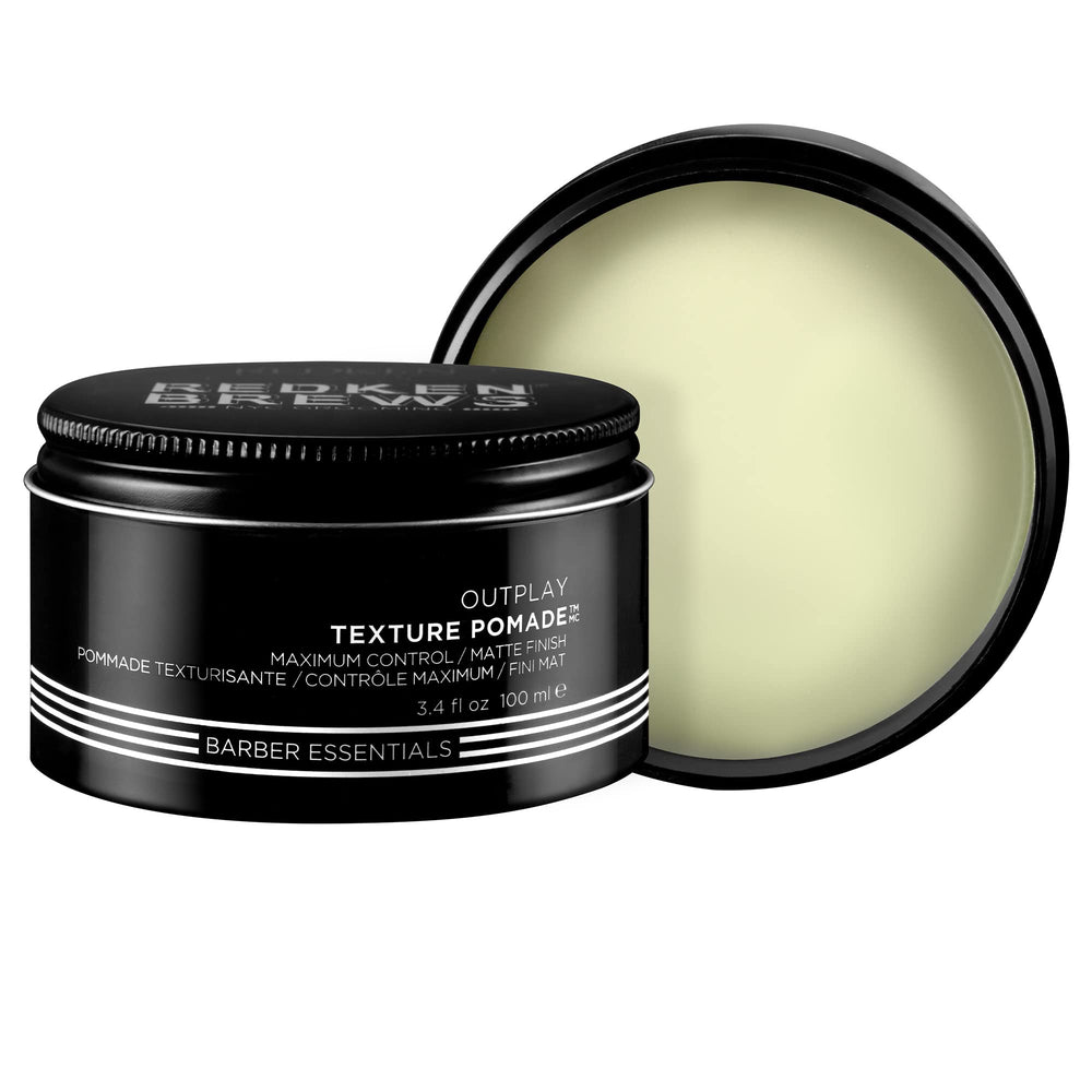 Redken Brews front jar view showing strong-hold matte styling benefit
