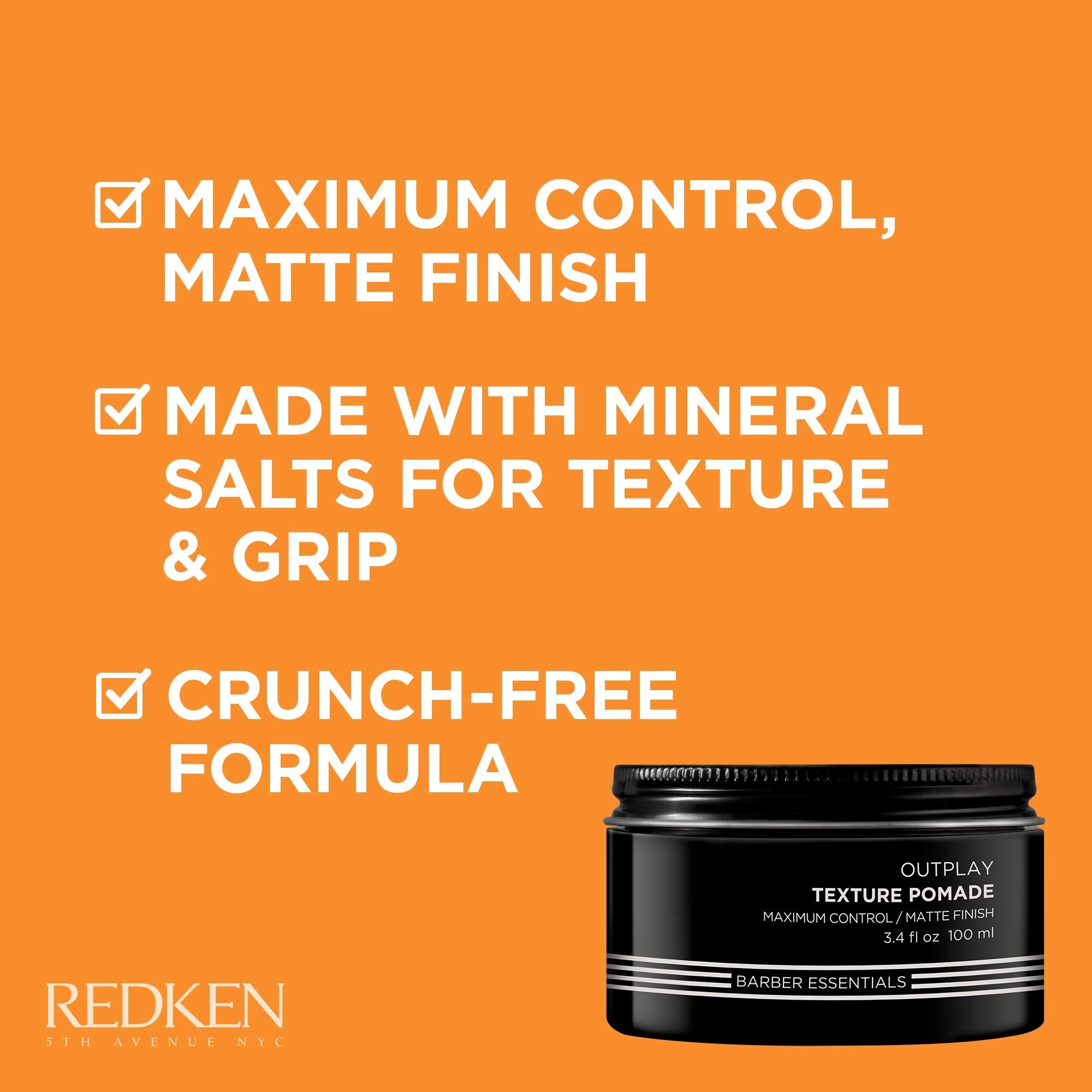 Redken Brews open jar close-up showing pomade texture and instant grip