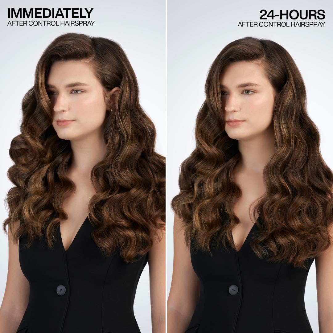 Redken Control Hairspray 28 on finished hair showing smooth, brushable, shine-enhancing finish