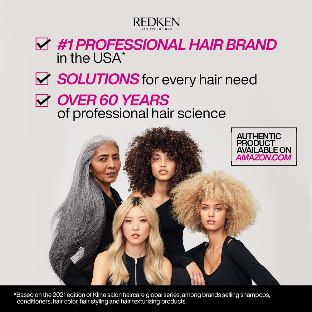 Redken bottle at salon basin rinsing hair to eliminate mineral residue benefit