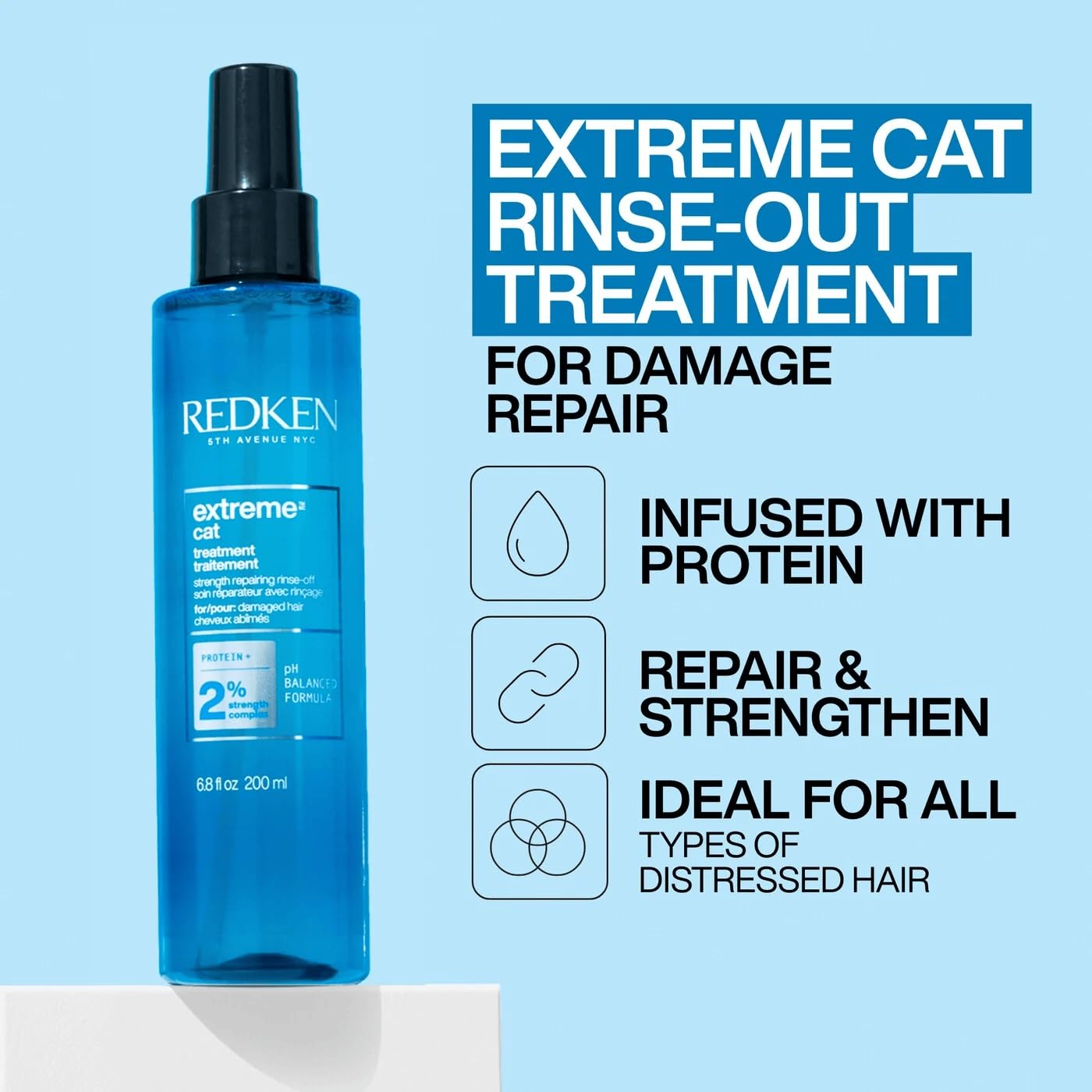 Redken Extreme CAT creamy texture close-up illustrating lightweight protein benefit