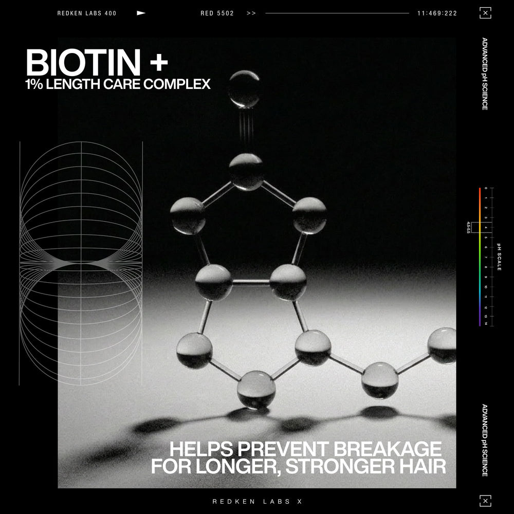 Redken Extreme Length ingredients display with biotin and castor oil highlighting nourishment