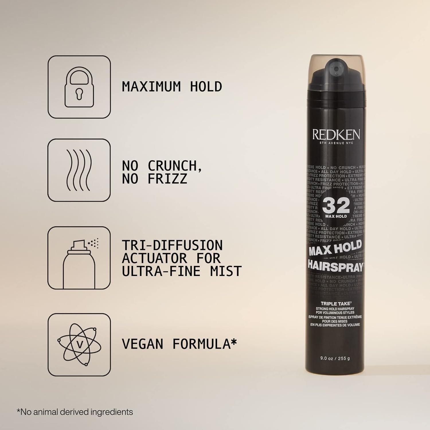 Redken nozzle close-up spraying a fine mist for even lightweight hold