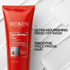 Redken Frizz Dismiss open jar texture highlighting creamy, nourishing formula