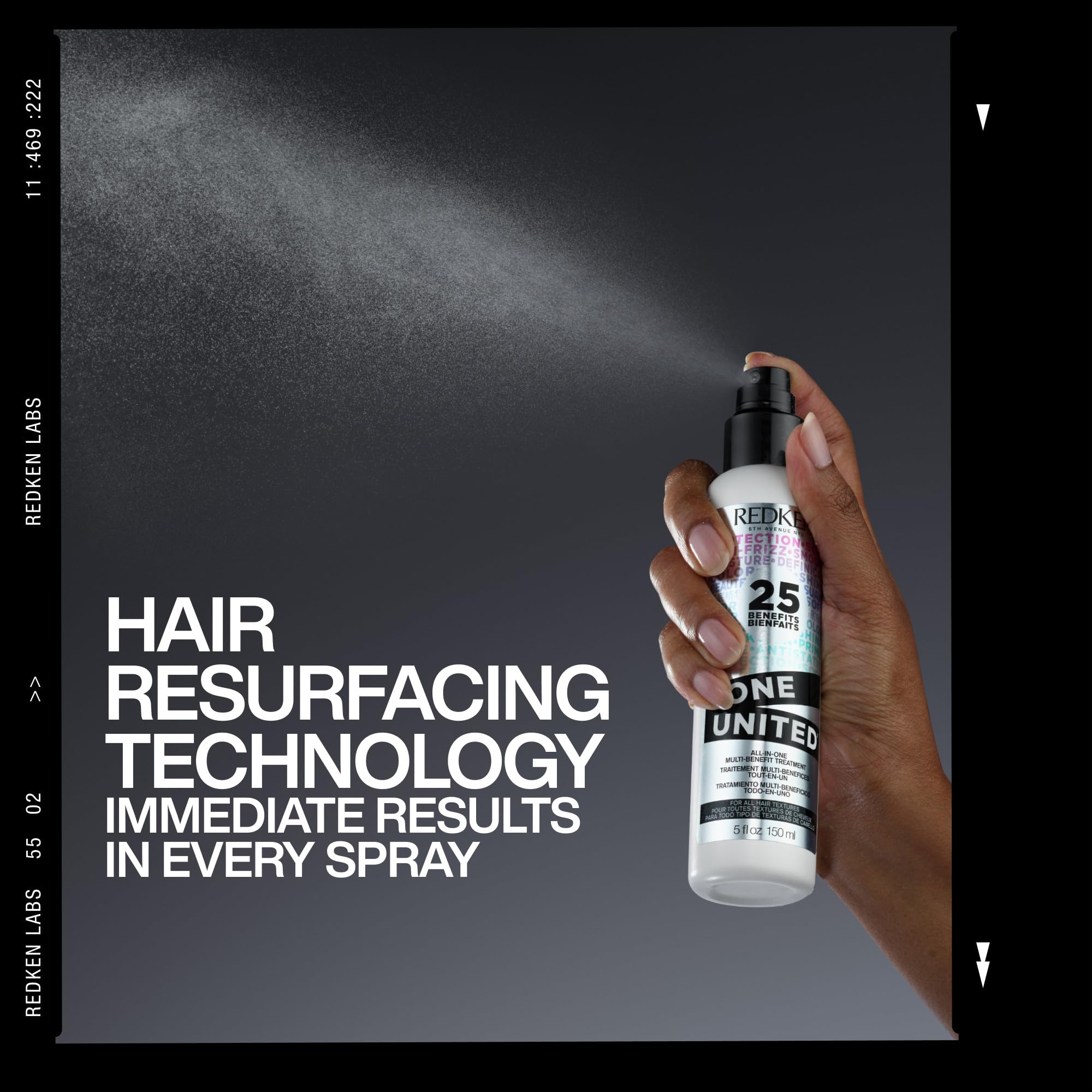 Close view of Redken One United label with instructions for use and benefits