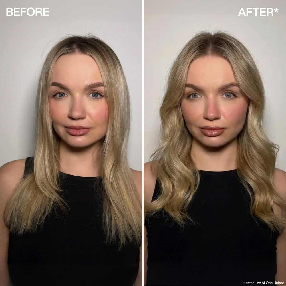 Redken One United texture shot pouring to show lightweight, non-greasy finish