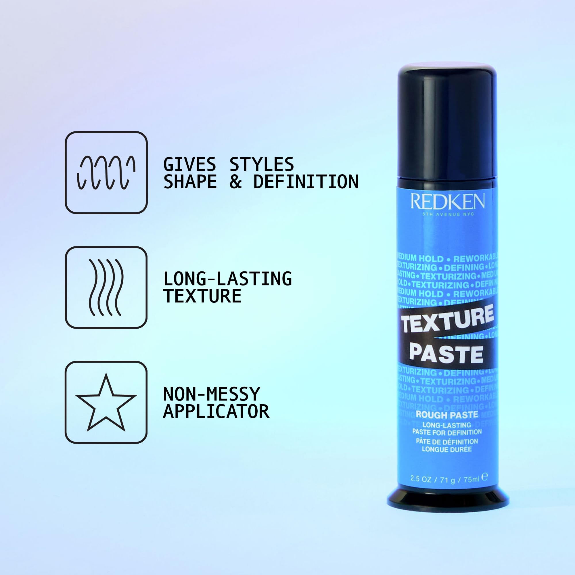 Redken paste open tub close-up showing texture and easy-to-scoop formula benefit