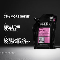 Redken refill pouch highlighting lower-plastic eco benefit