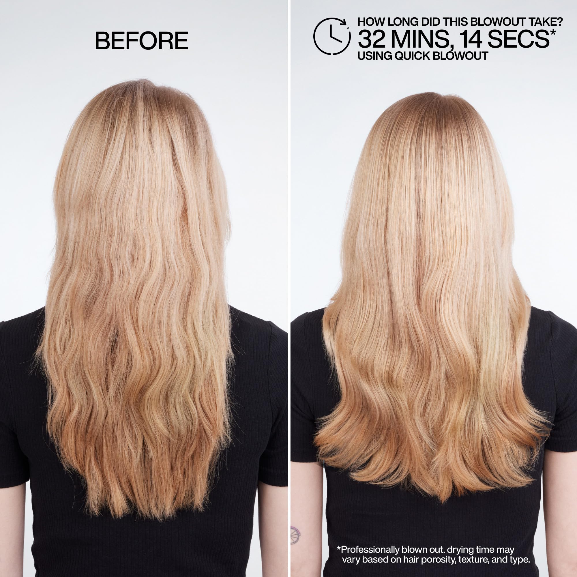 Redken hair texture after blowout showing smooth frizz-controlled shine
