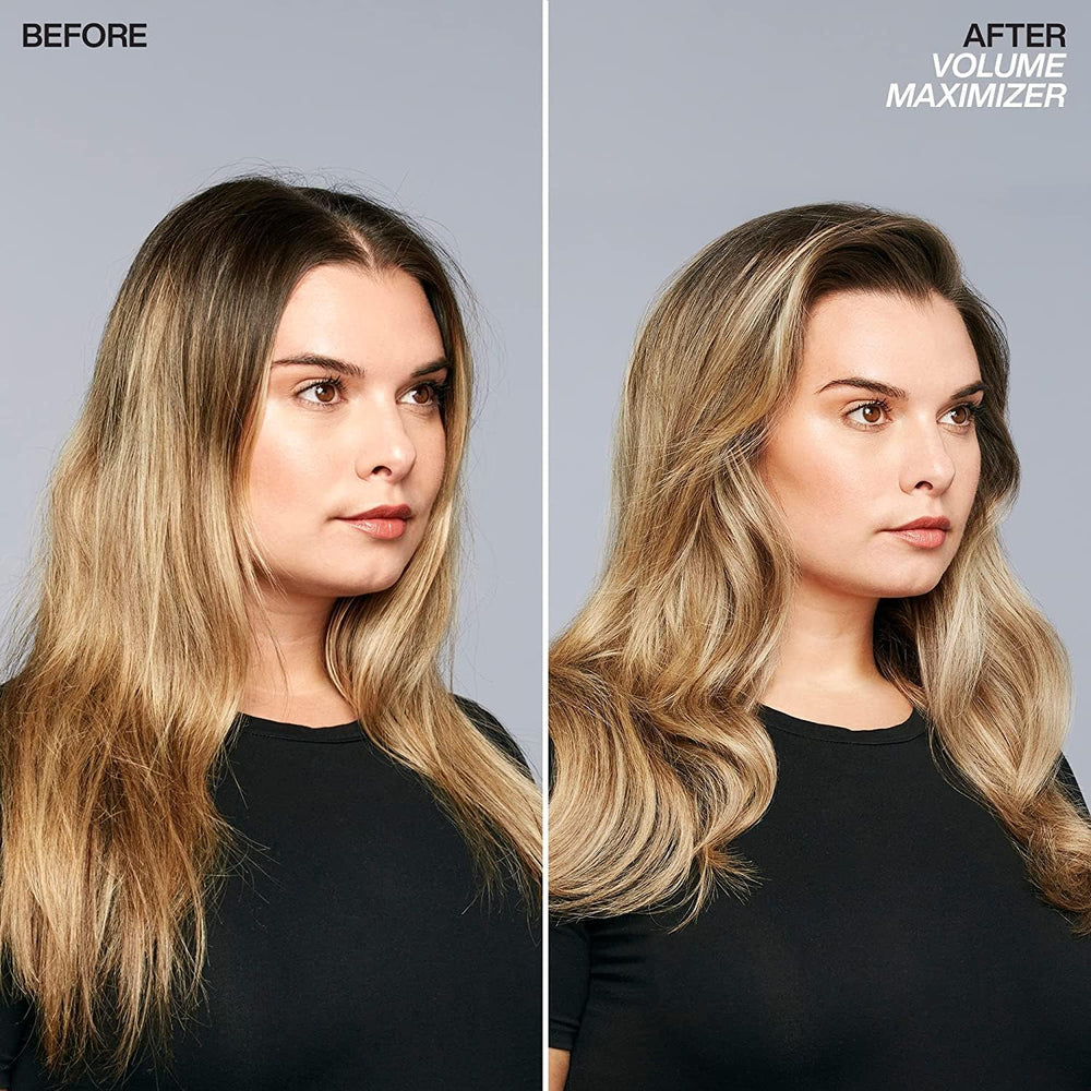 Redken spray being used during blowdry to create lasting lift and volume