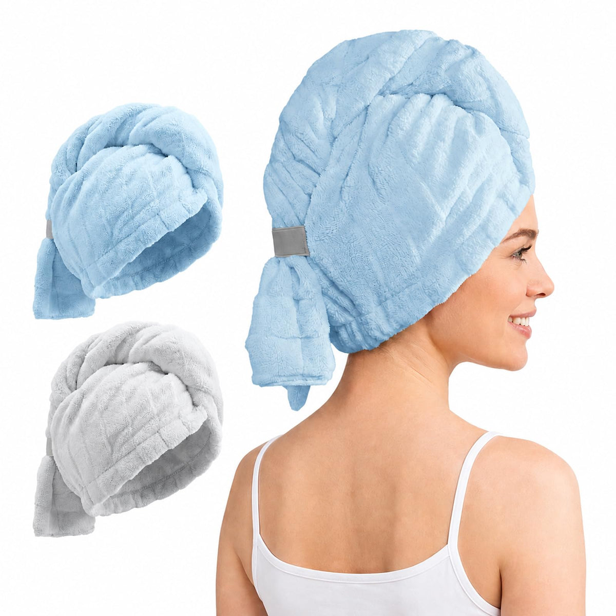 REDKISS front view of blue gray towel set showing packaging and colors for easy choice
