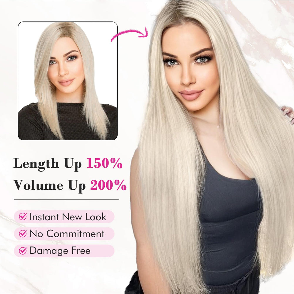 REECHO model wearing extensions side profile showing blended match and added length benefit