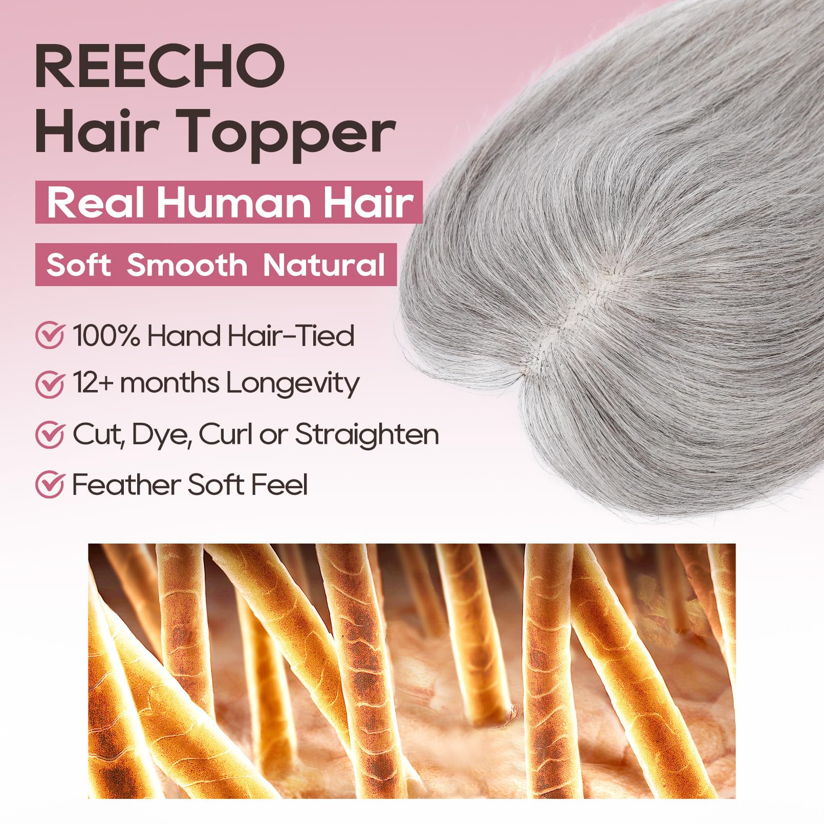 REECHO hand-tied base close-up for realistic scalp appearance