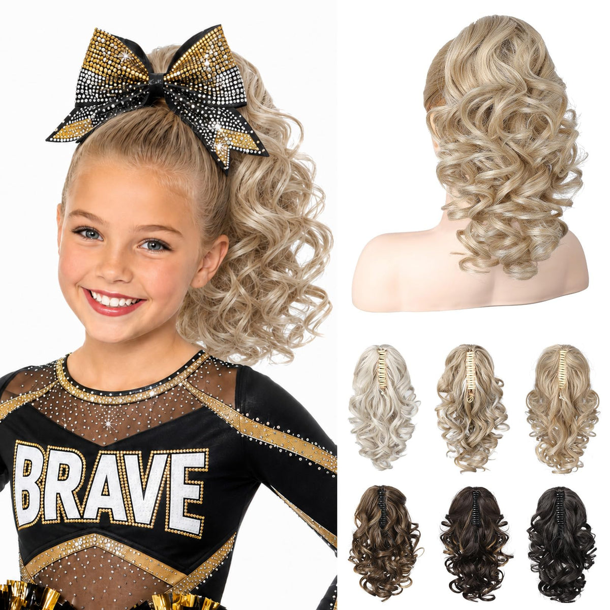 REECHO front view of ponytail showing natural curls and instant volume