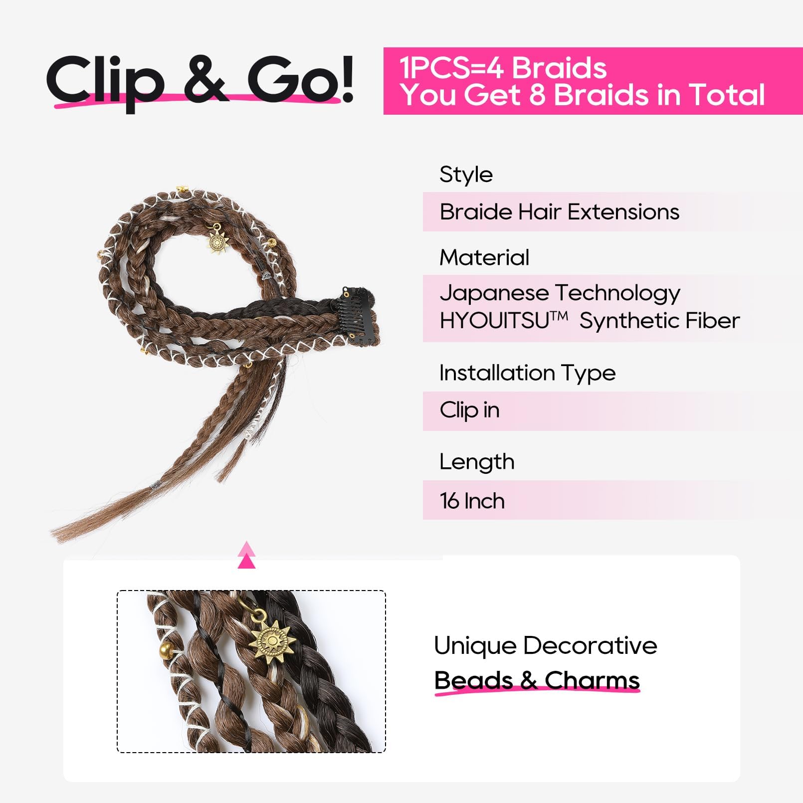 REECHO close-up of beads and charms on braid, highlights handcrafted decorative detail