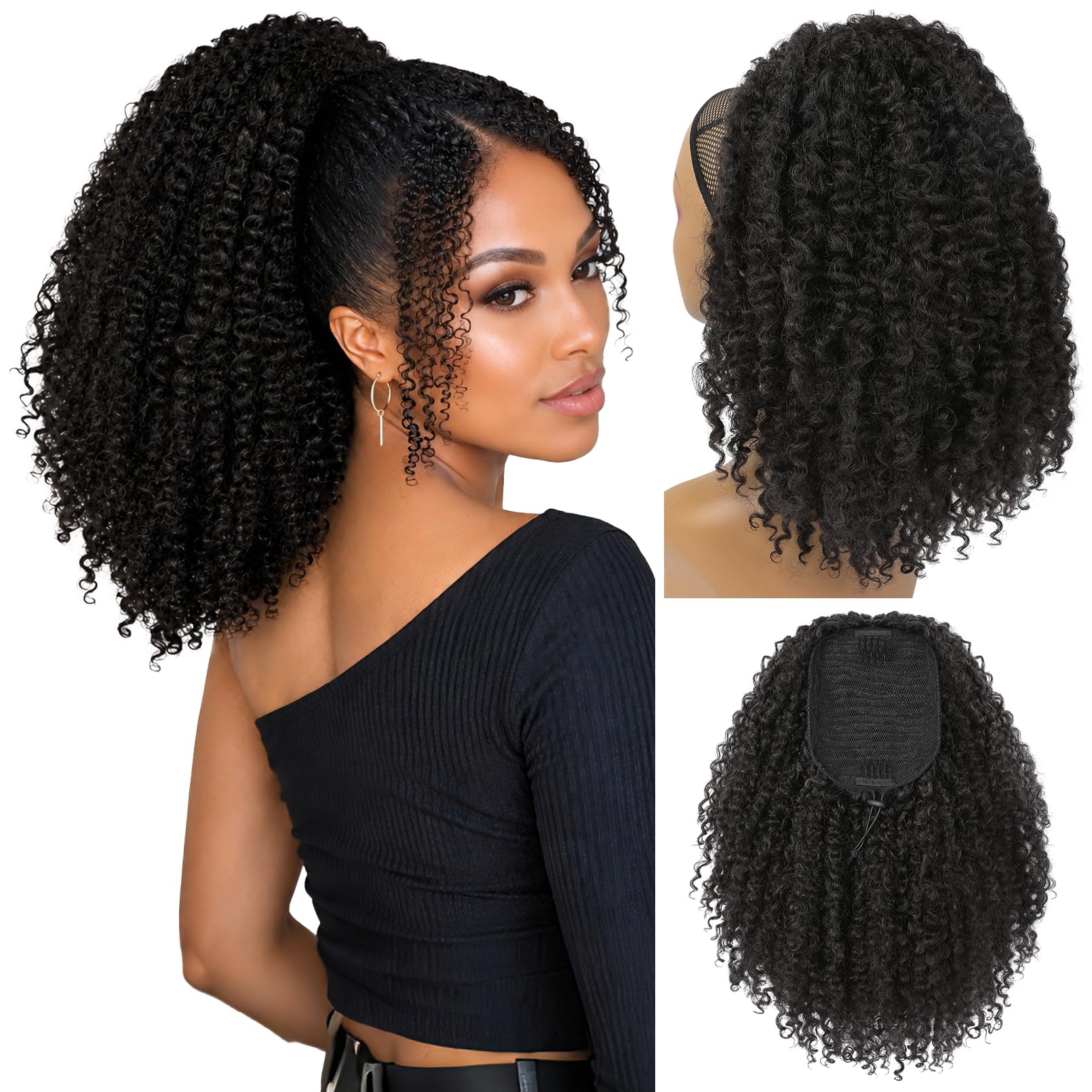 REECHO front packaging showing curly drawstring ponytail benefit quick styling