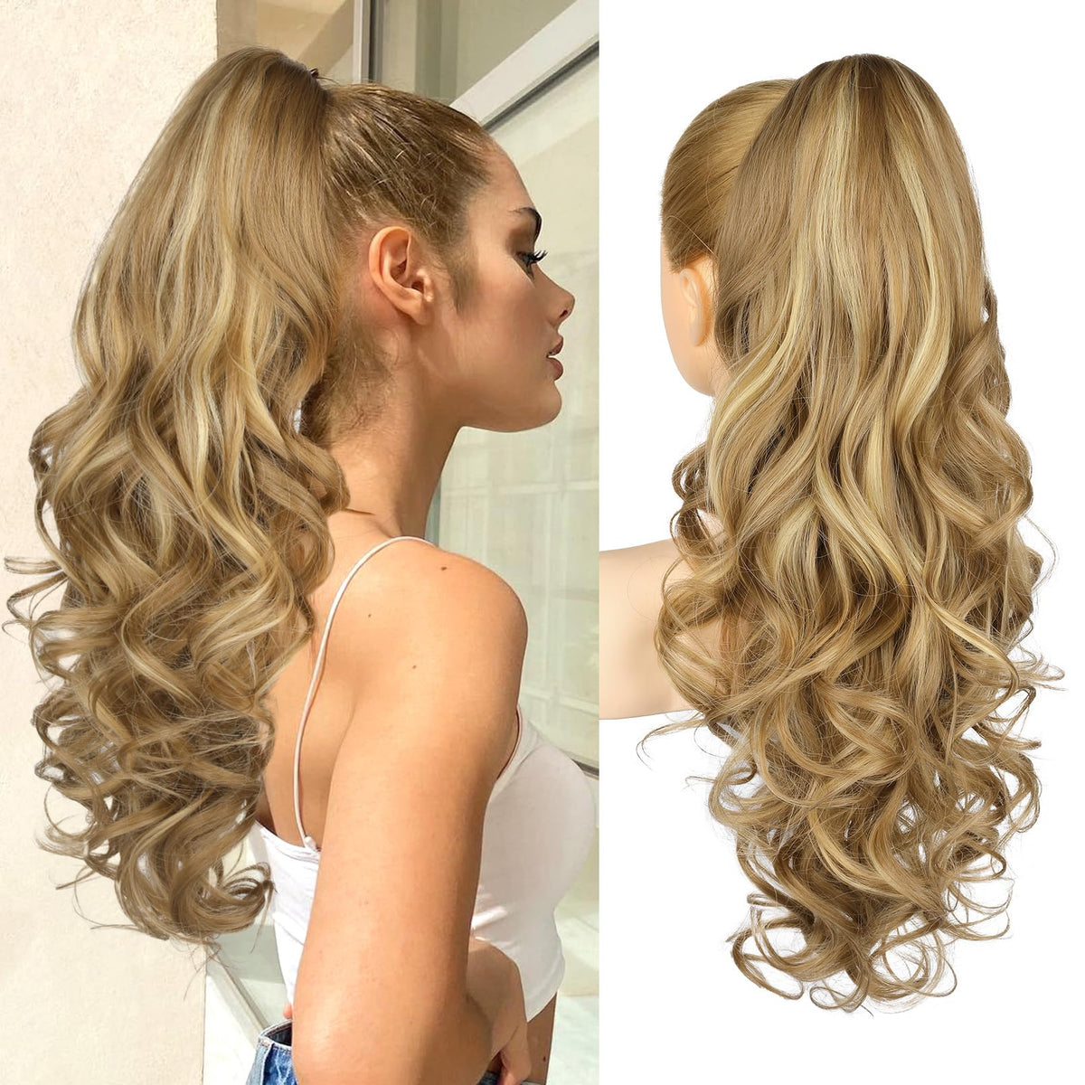 REECHO front packaging showing full 24-inch ponytail, quick salon finish