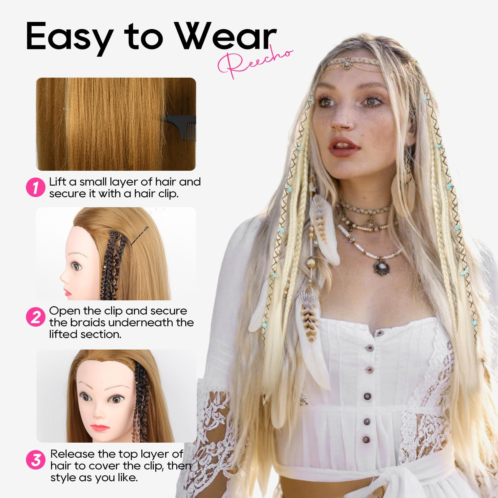 REECHO festival scene with braids and charms showcasing expressive styling