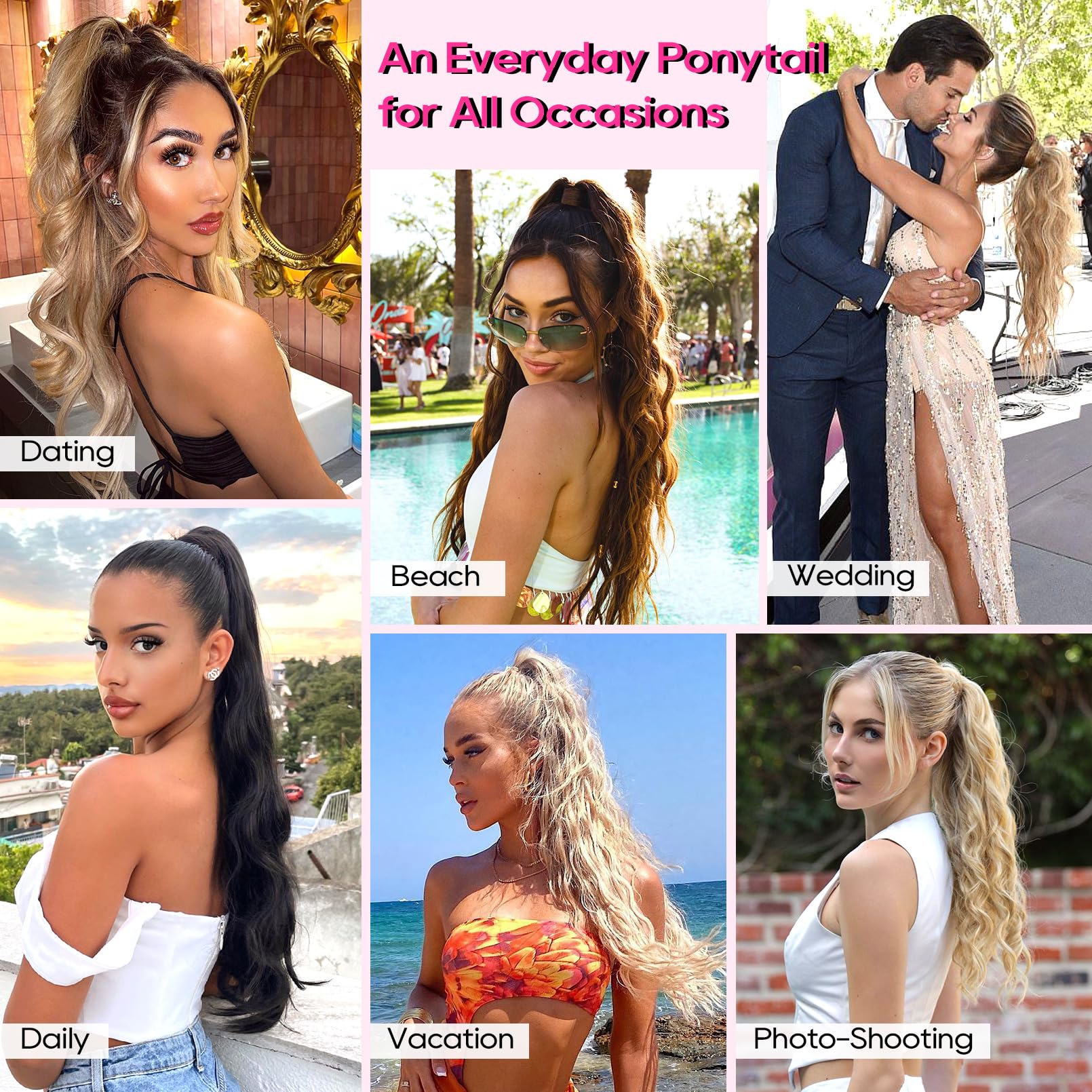 REECHO model wearing ponytail side view for instant length and volume